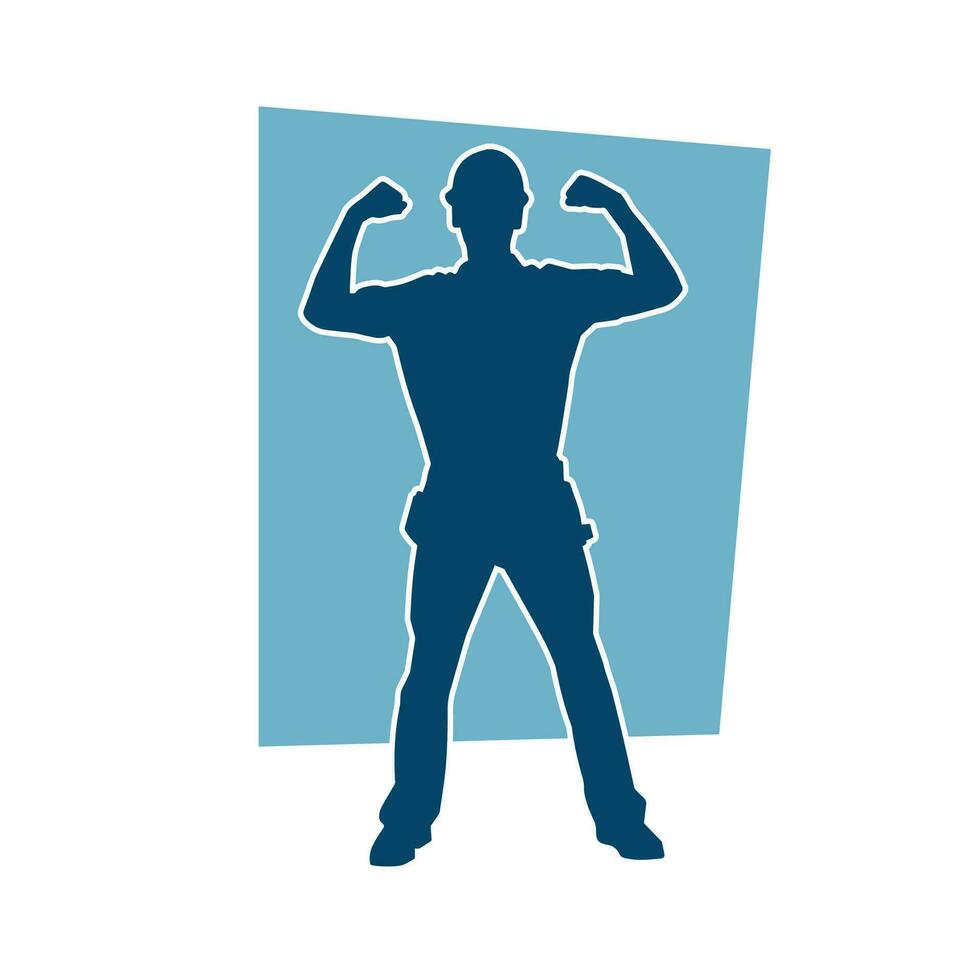 Silhouette of man in construction worker costume. Silhouette of construction worker male in pose. vector