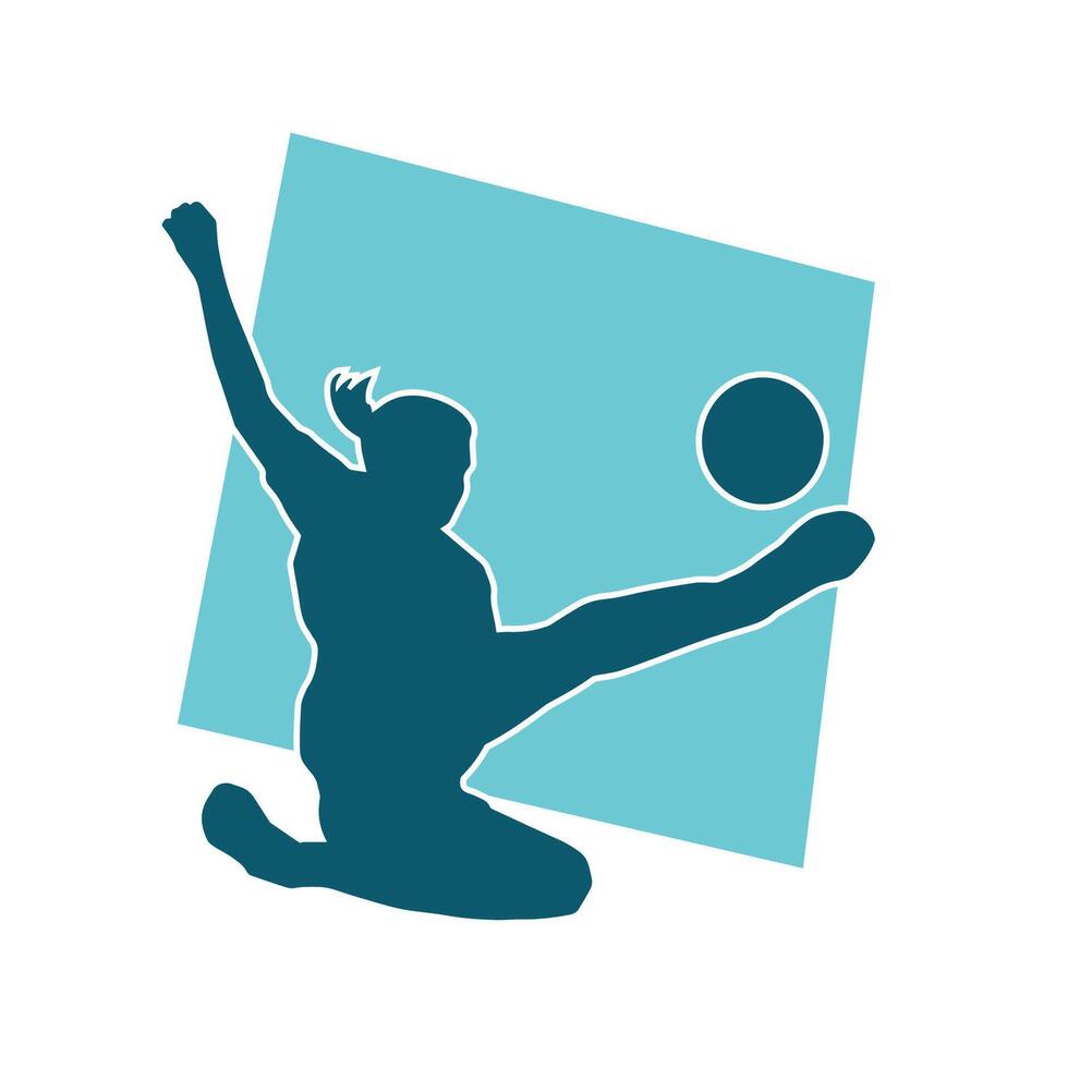 Silhouette of a female soccer player kicking a ball. Silhouette of a football player woman in action pose. vector