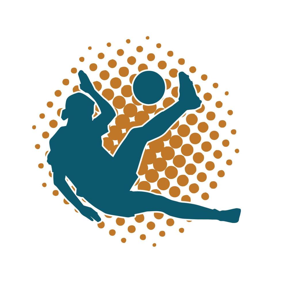 Silhouette of a female soccer player kicking a ball. Silhouette of a football player woman in action pose. vector