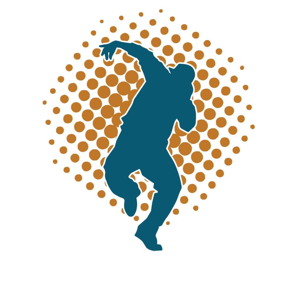 Silhouette of a slim male in dance pose. Silhouette of a man dancing. vector