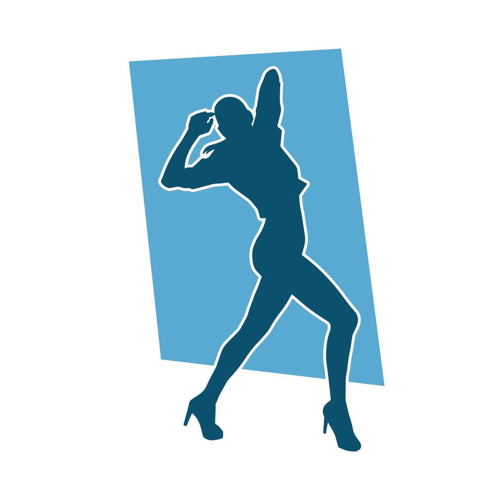 Silhouette of a slim female in dance pose. Silhouette of a woman dancing. vector