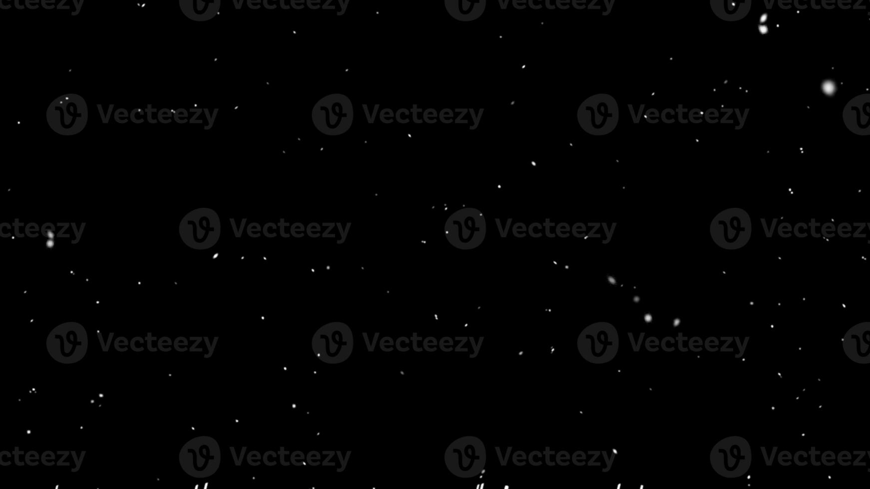 Different realistic falling snow or snowflakes. Winter snowfall illustration. Bokeh lights on black background, flying snowflakes in the air. Snow at night photo