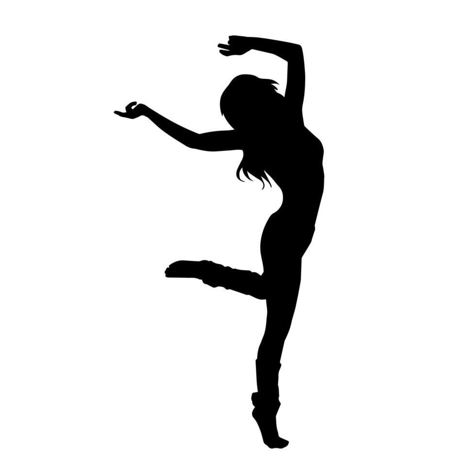 Silhouette of a slim female in dance pose. Silhouette of a woman dancing. vector