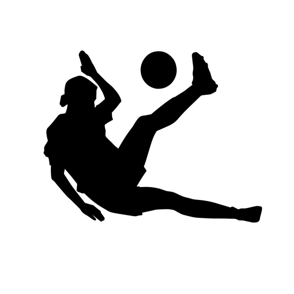 silueta de un hembra fútbol jugador pateando un pelota. silueta de un fútbol americano jugador mujer en acción pose. vector