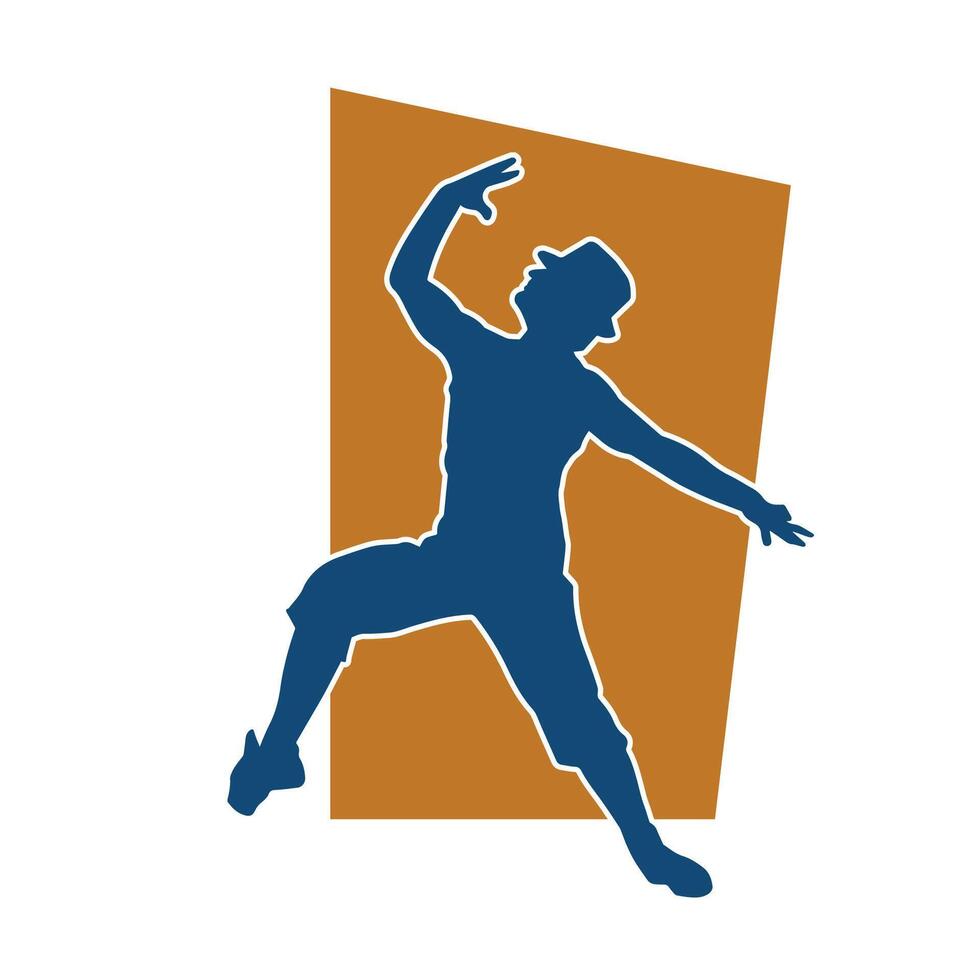 Silhouette of a male dancer in action pose. Silhouette of a slim man in dancing pose. vector