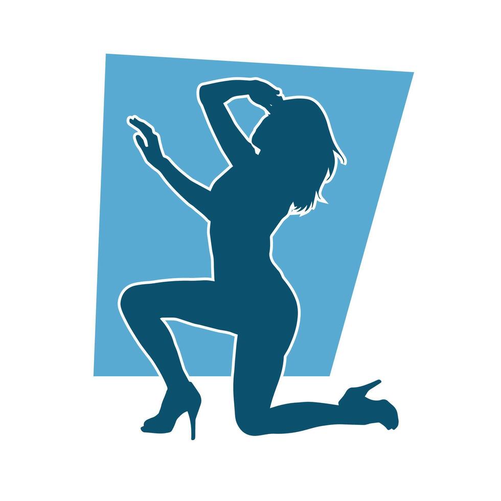 Silhouette of a slim female in dance pose. Silhouette of a woman dancing. vector