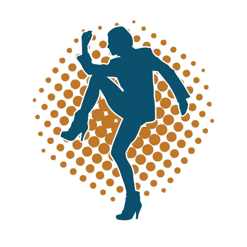 Silhouette of a slim female in dance pose. Silhouette of a woman dancing. vector