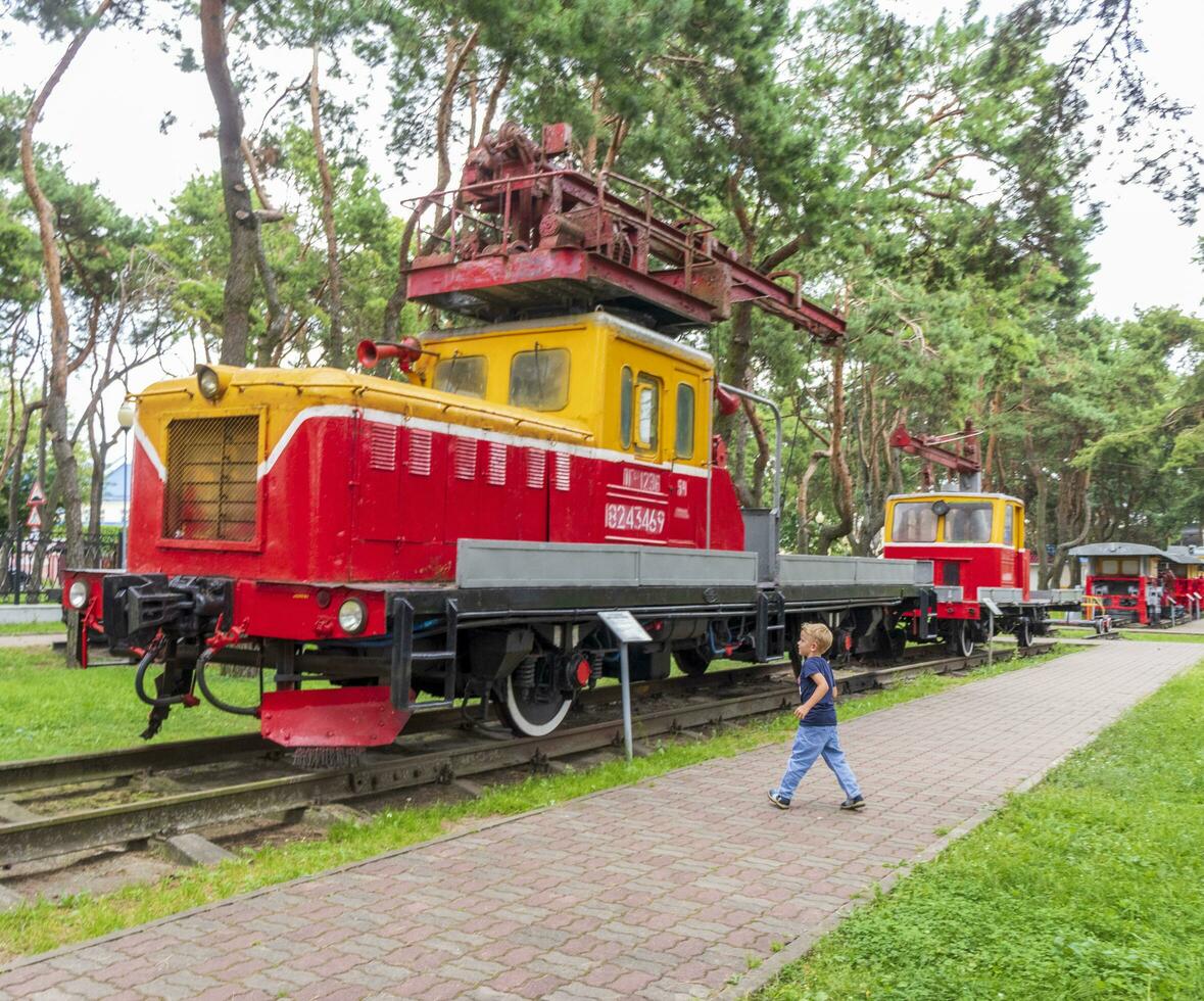 Brest, Belarus - 08.25.2023 - Visitors at the railway museum. Outdoors photo