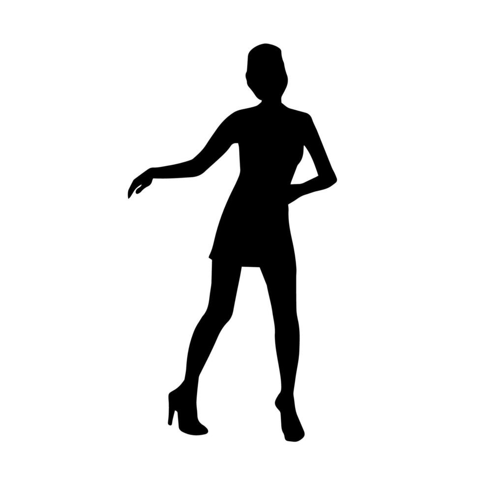 Silhouette of a slim female in dance pose. Silhouette of a woman dancing. vector