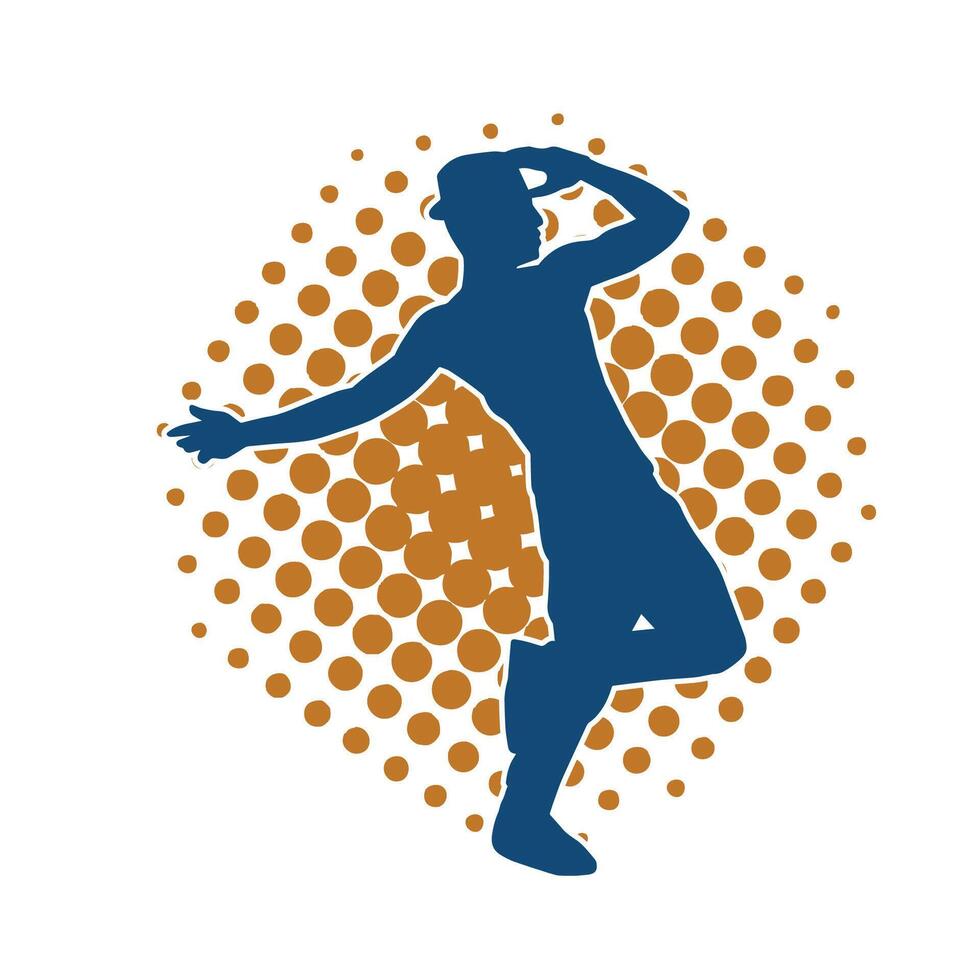 Silhouette of a male dancer in action pose. Silhouette of a slim man in dancing pose. vector