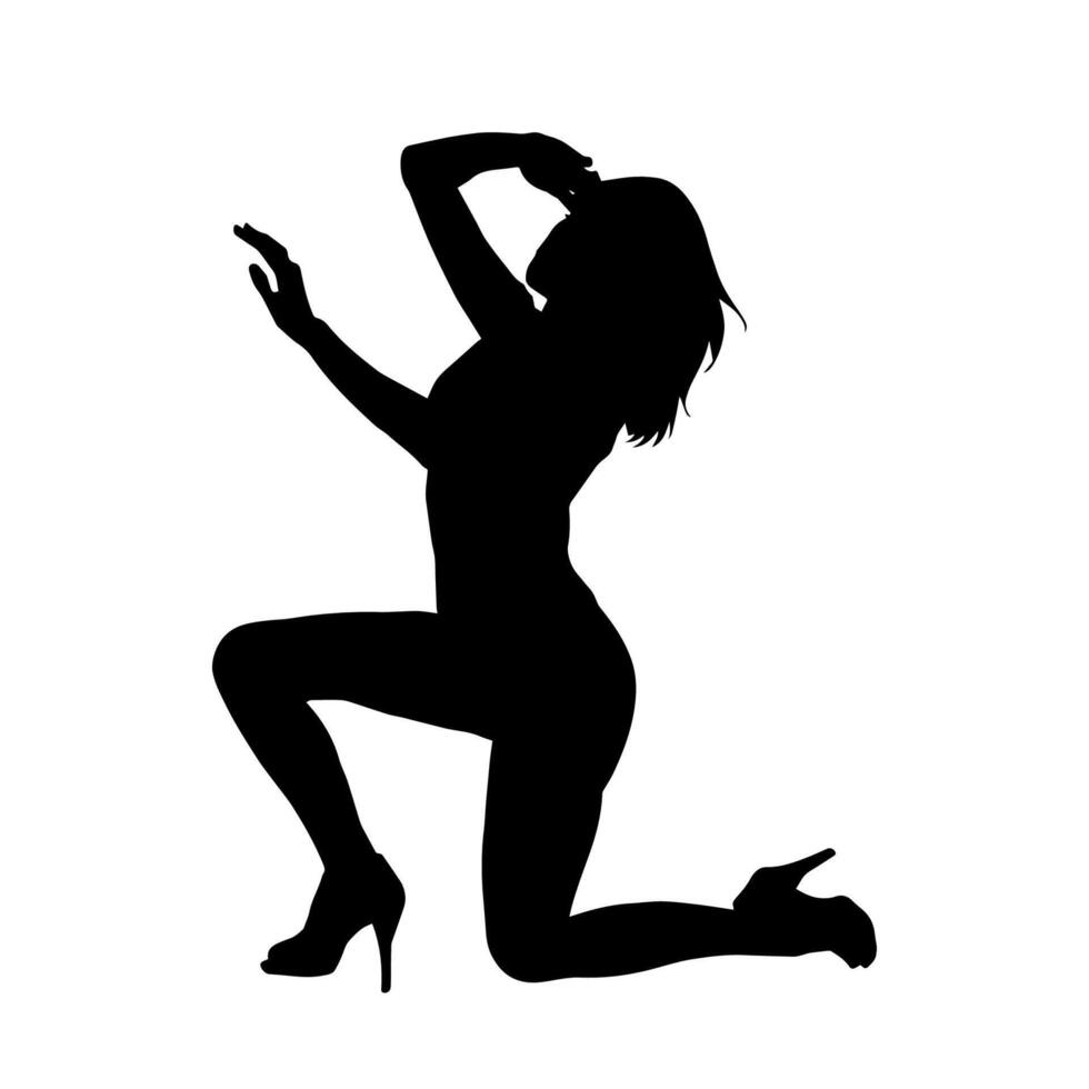 Silhouette of a slim female in dance pose. Silhouette of a woman dancing. vector