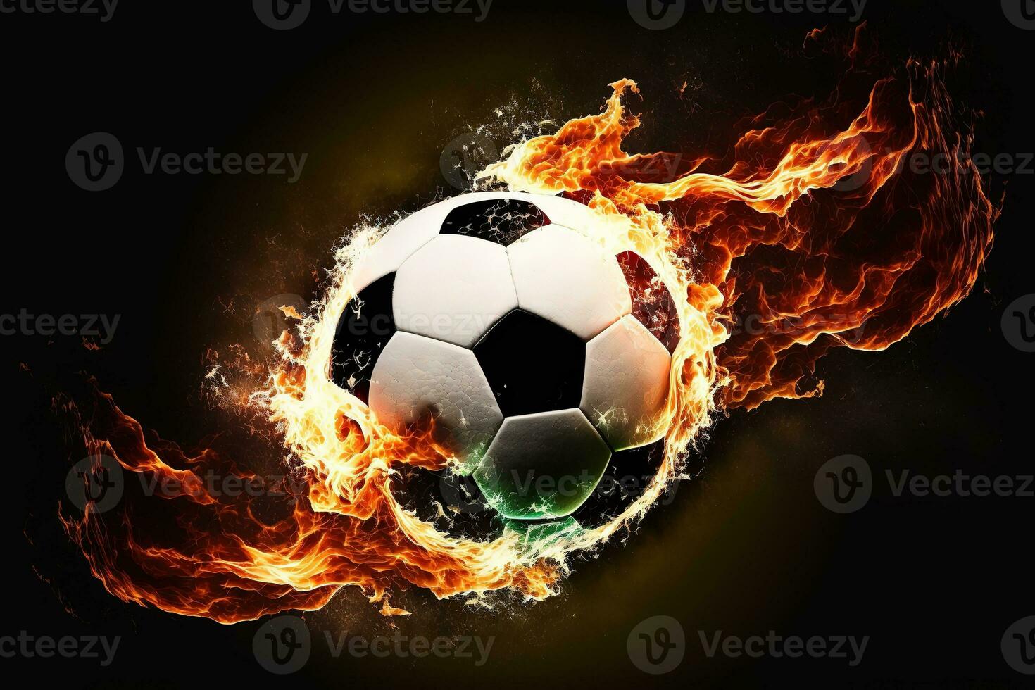 ai generado un fútbol pelota es en fuego en el aire foto