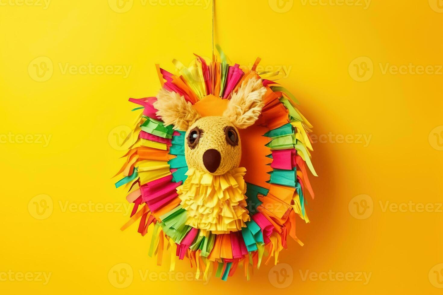 AI generated a colorful pinata hanging on a yellow background photo