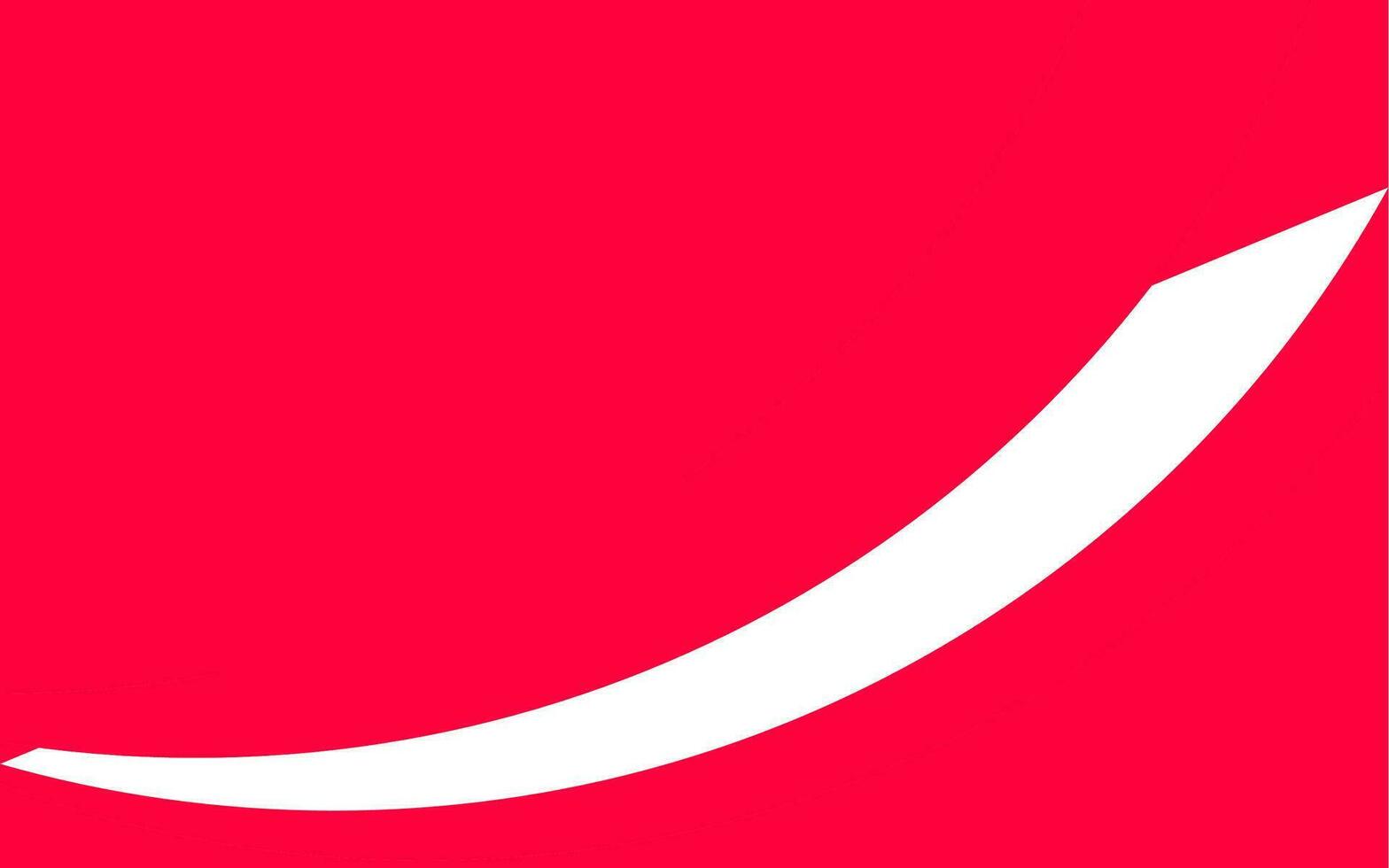 a red and white logo with a curved arrow vector