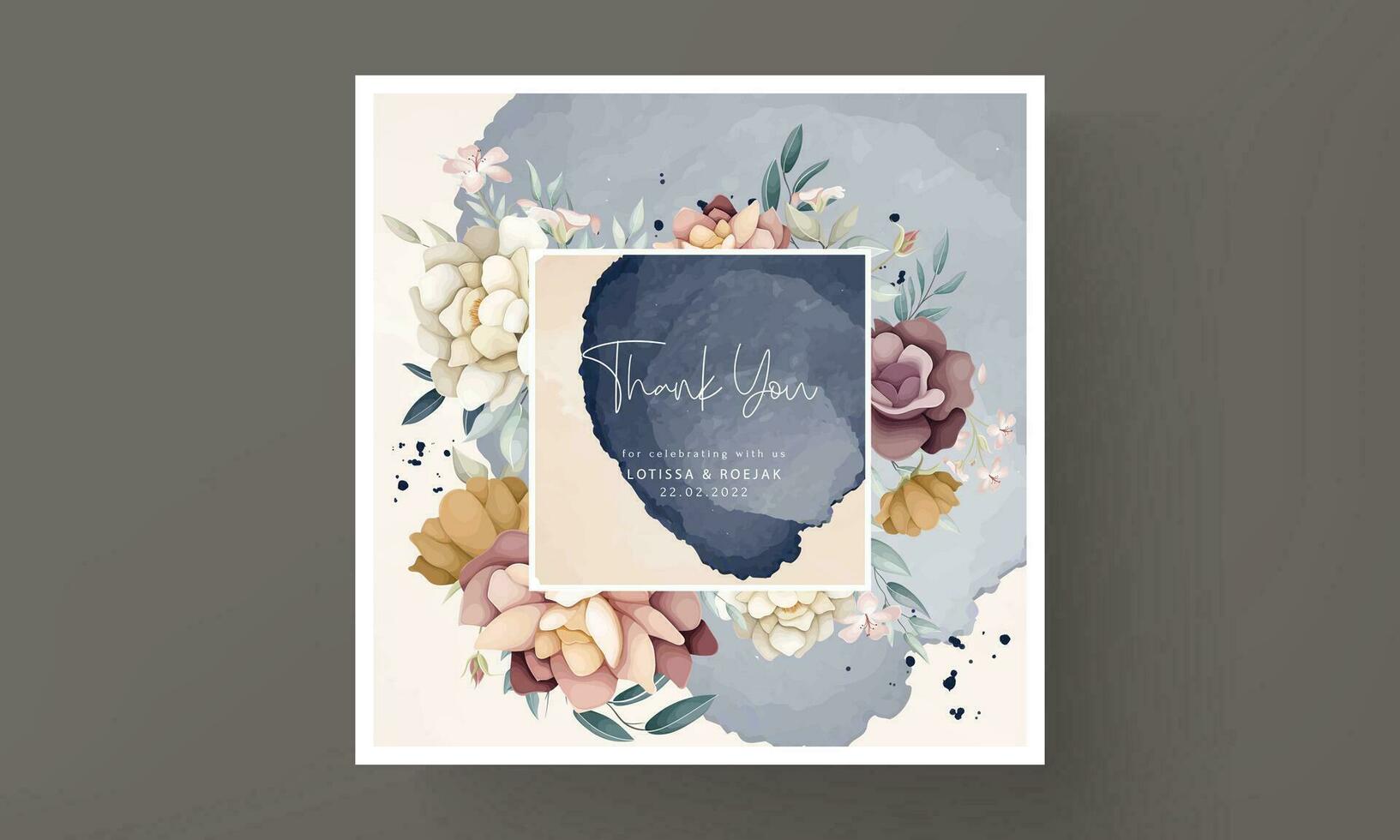 Illustration of a wedding invitation watercolor flower bouquet set branches brown leaves red flowers vector