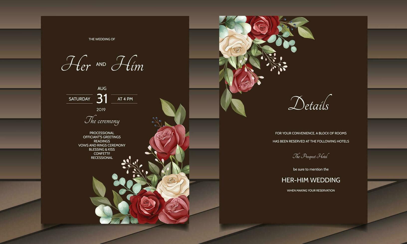 beautiful floral wreath wedding invitation card template vector