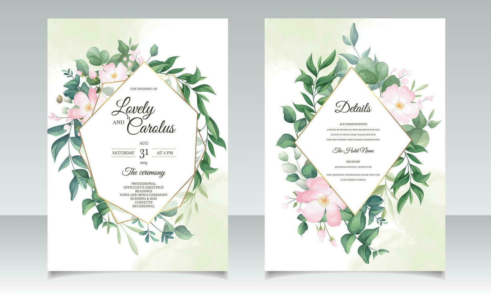 Beautiful floral frame wedding invitation card template vector