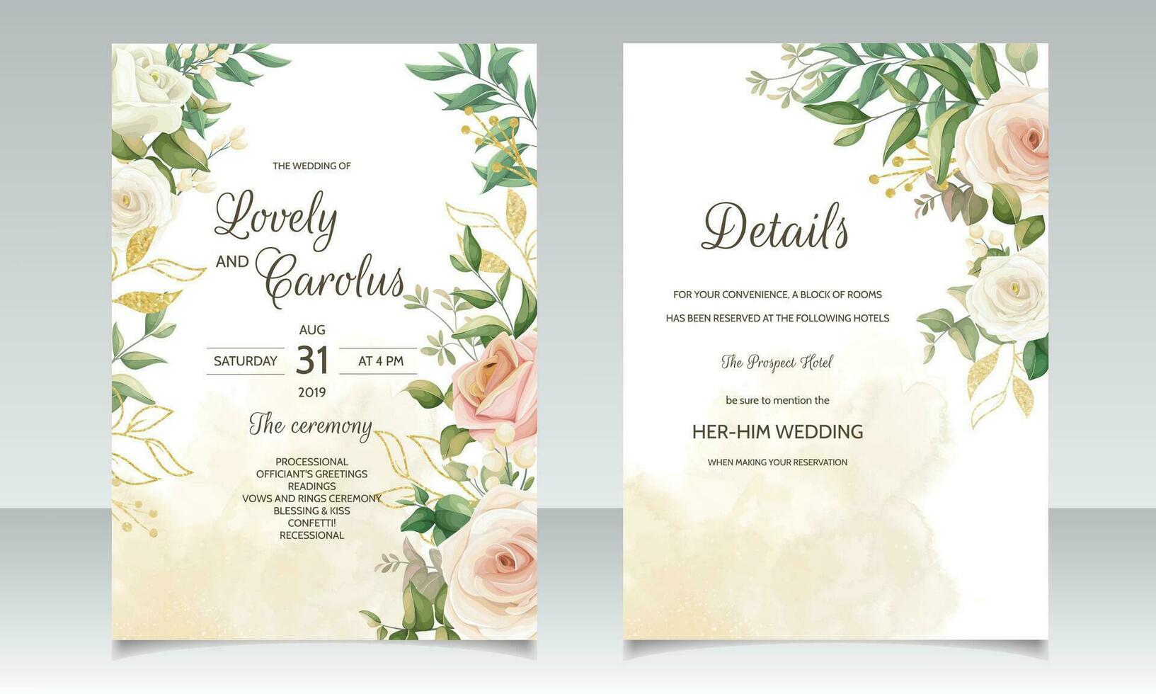 Beautiful floral frame wedding invitation card template vector