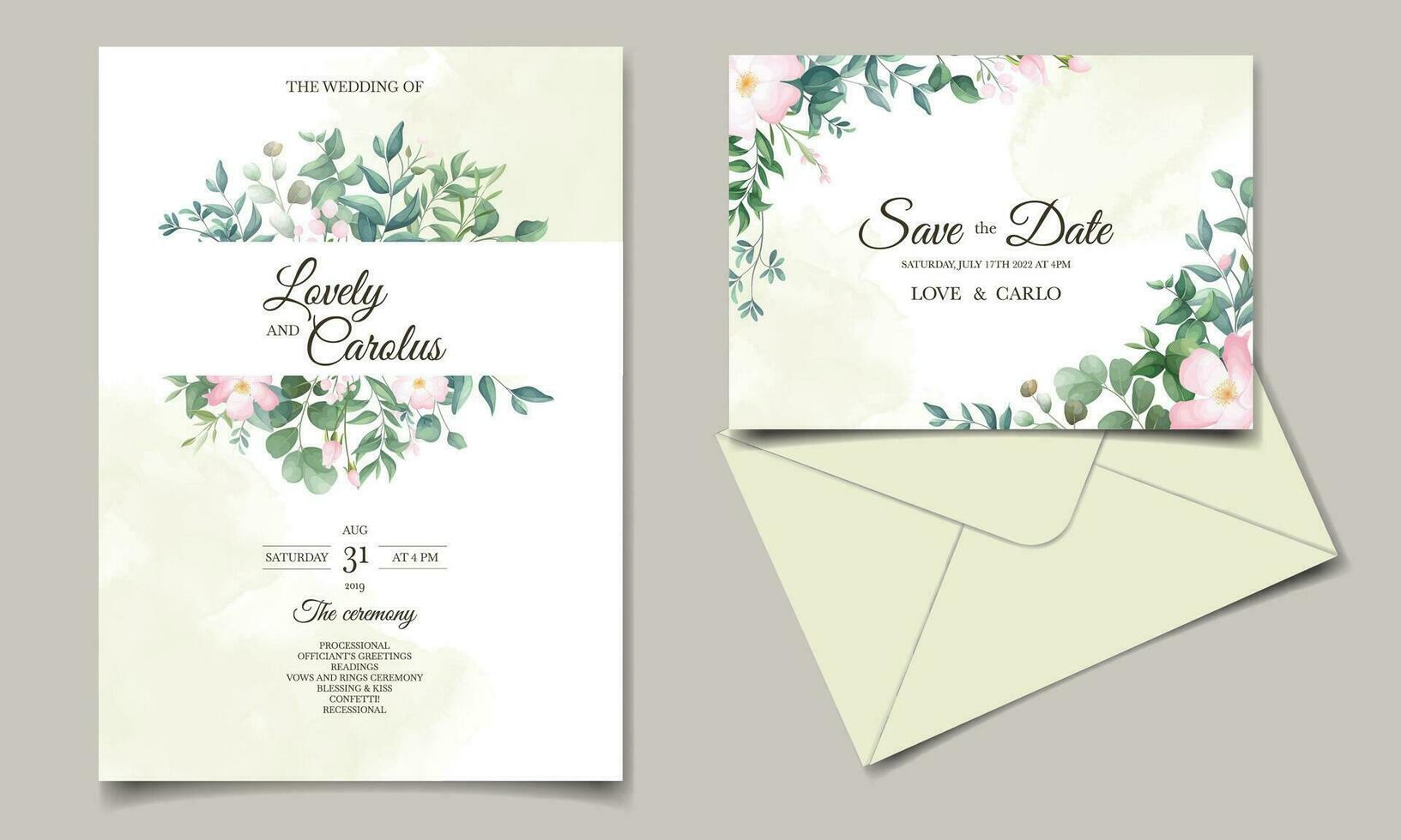 Beautiful floral frame wedding invitation card template vector