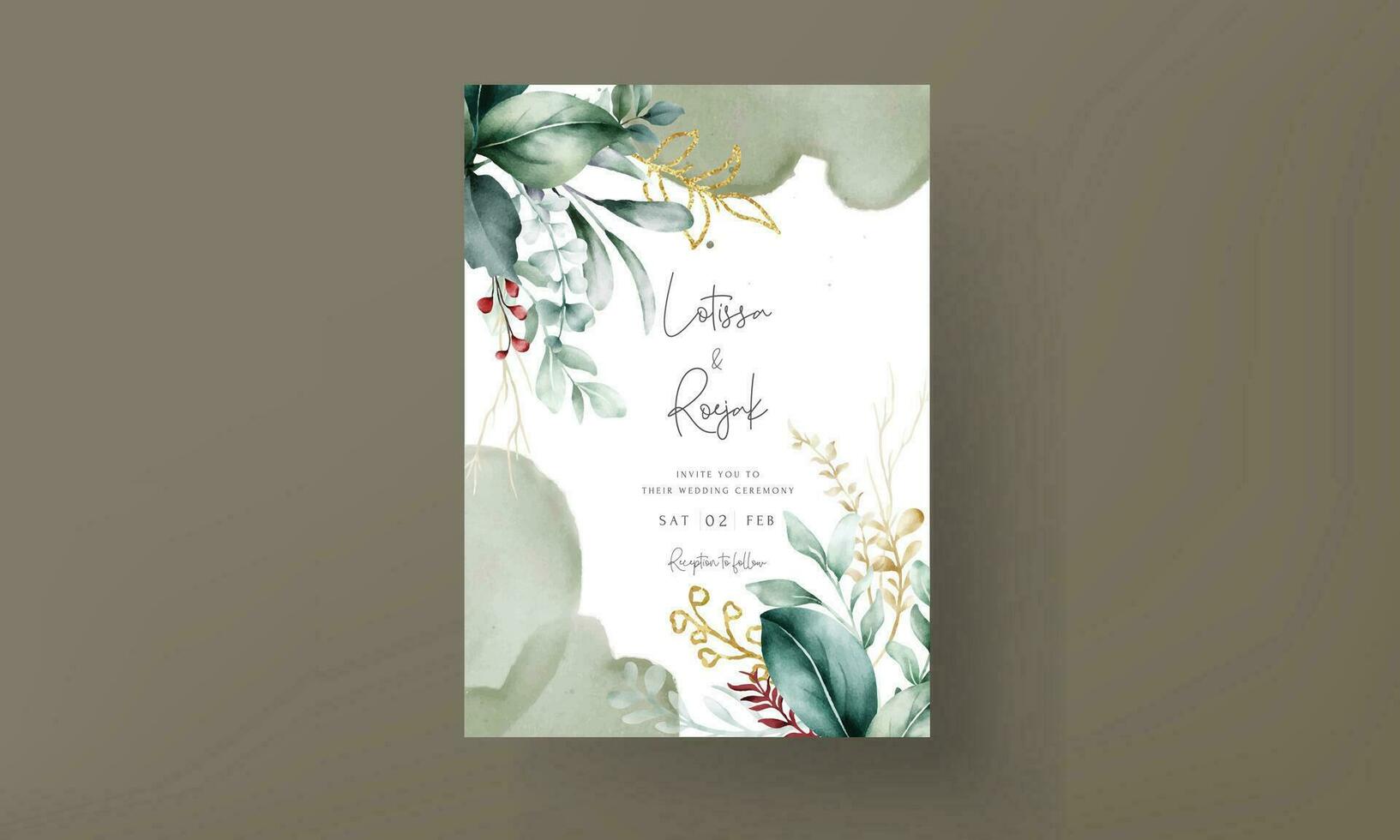 Floral engagement invitation template with leaves watercolor vector