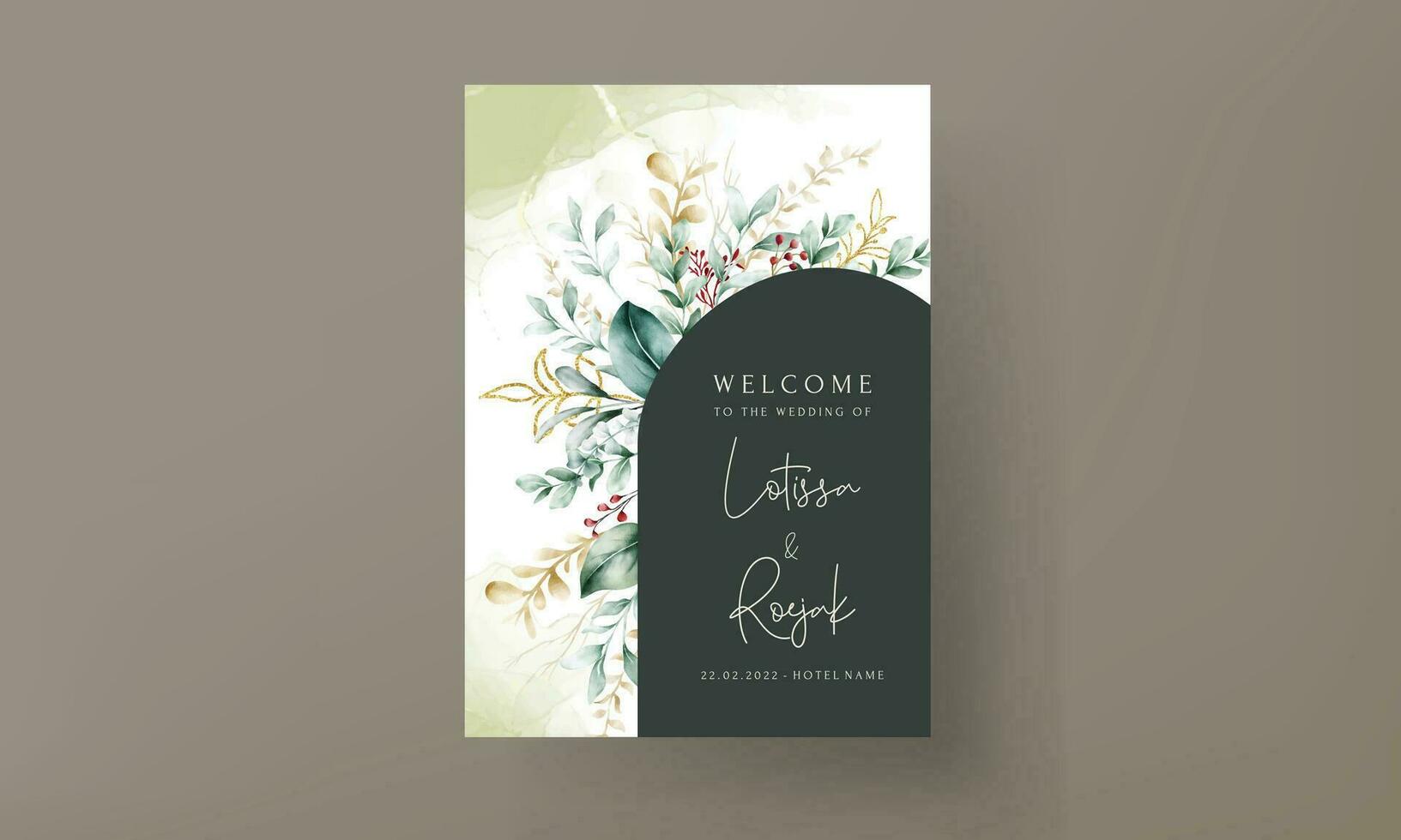 Floral engagement invitation template with leaves watercolor vector