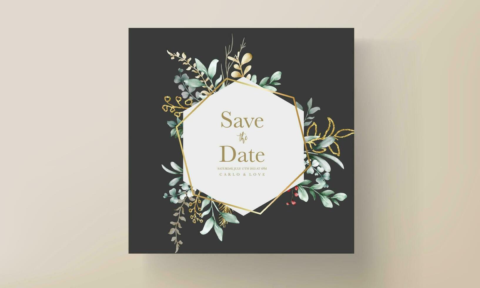 Floral engagement invitation template with leaves watercolor vector