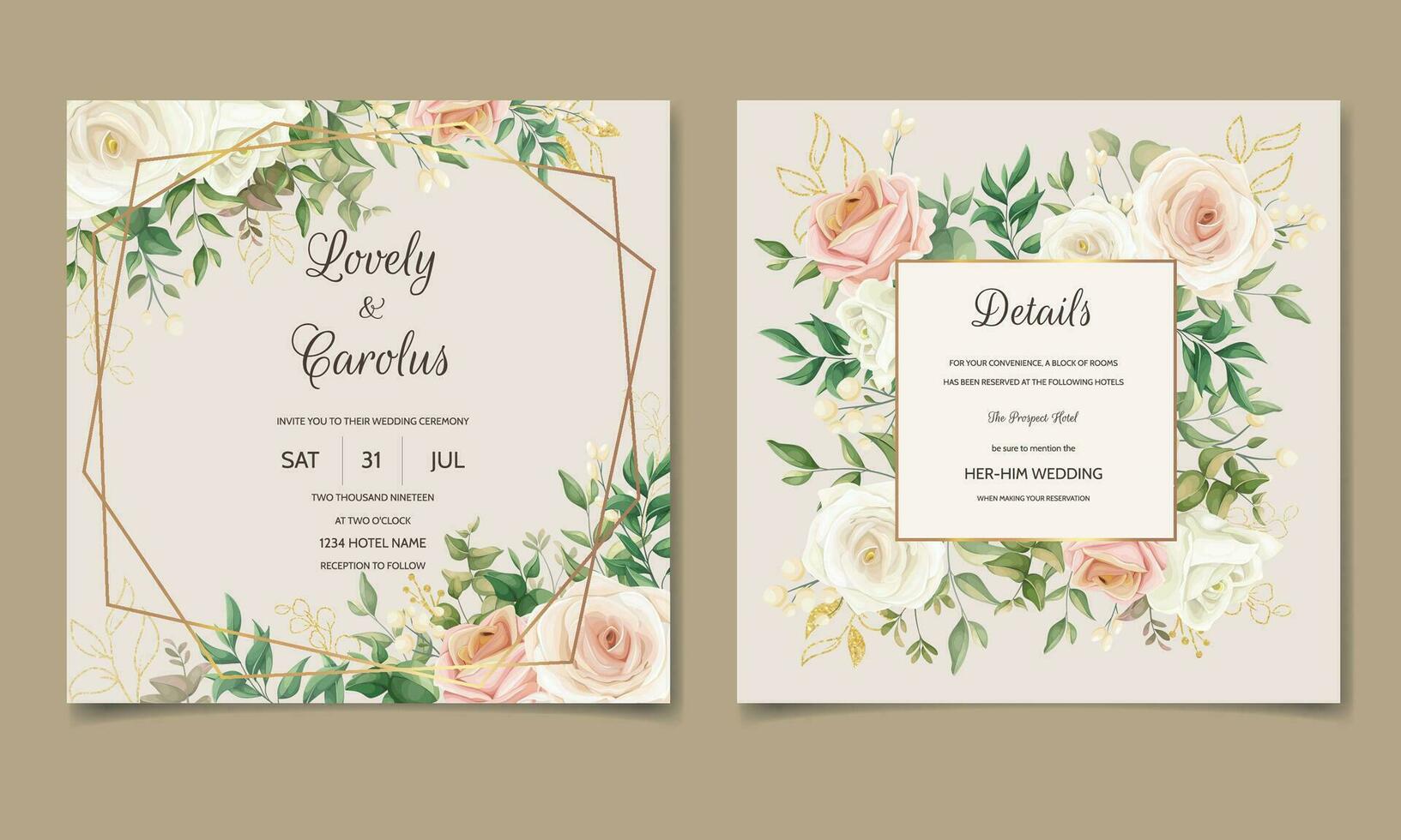 Beautiful floral frame wedding invitation card template vector