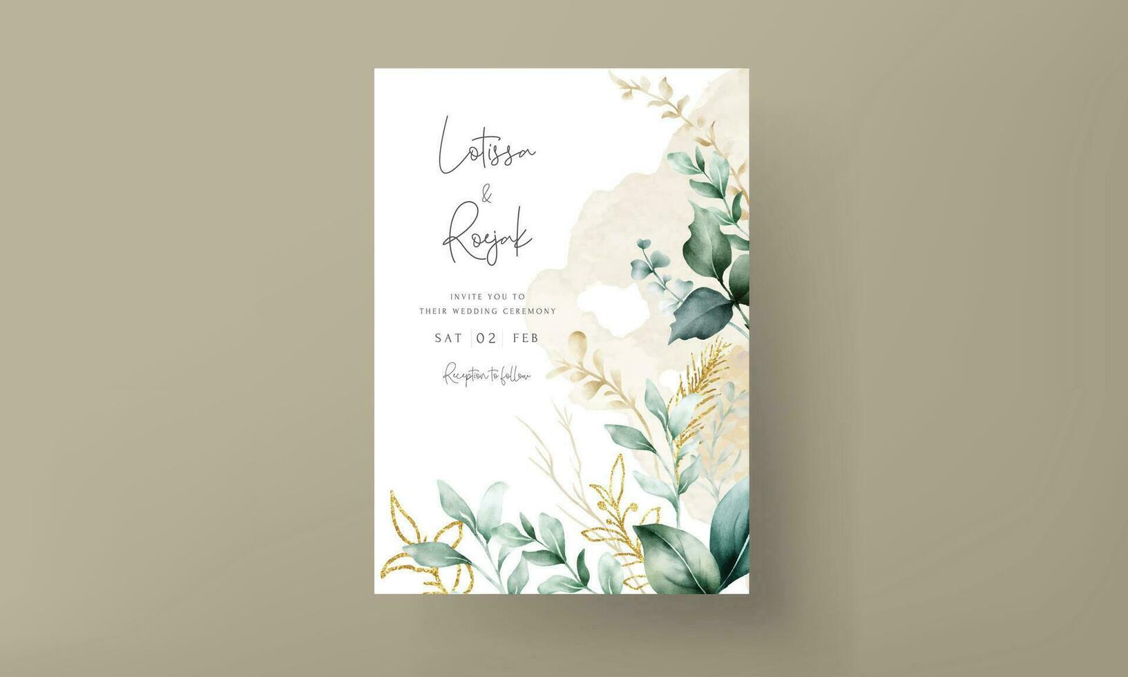 leaves watercolor invitation card template vector