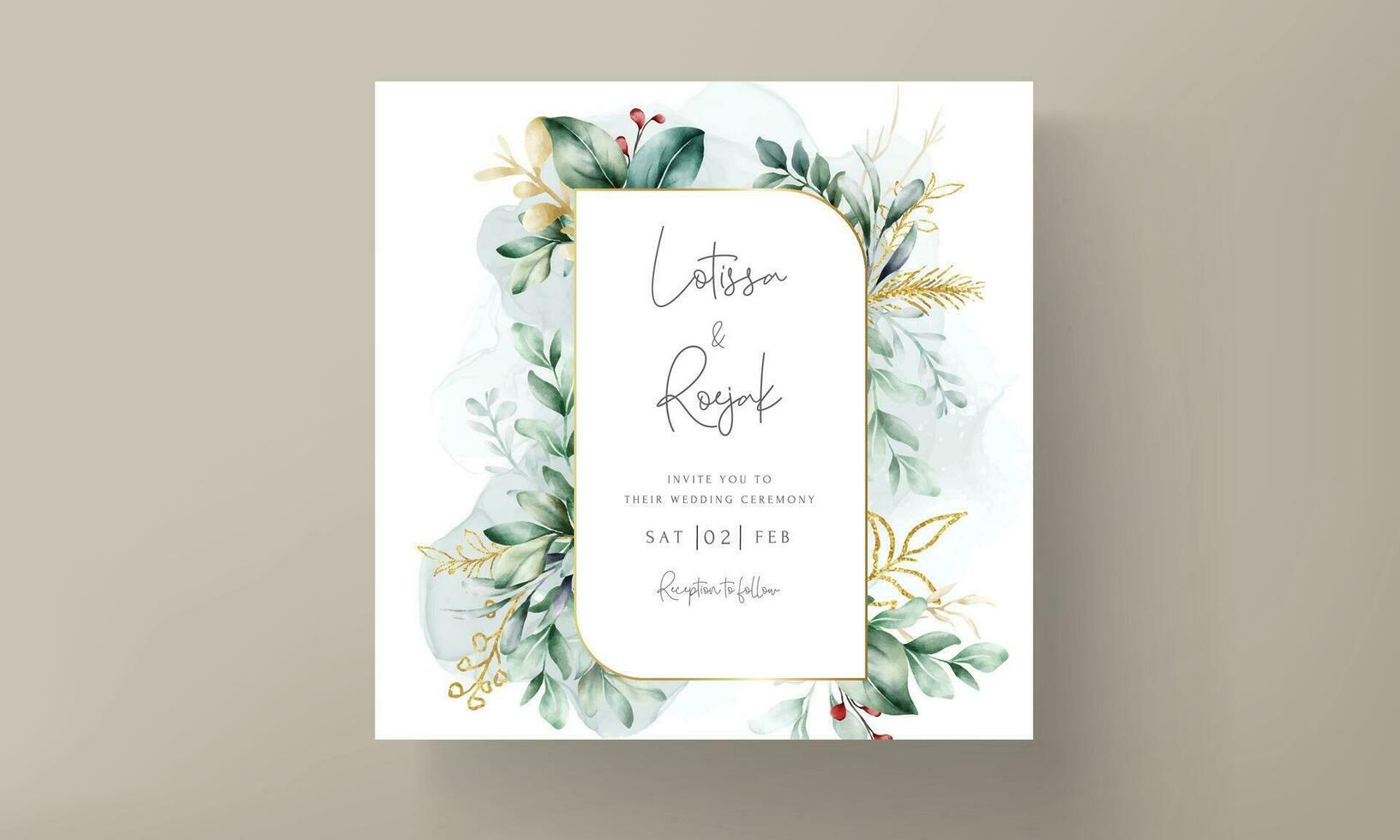 leaves watercolor invitation card template vector