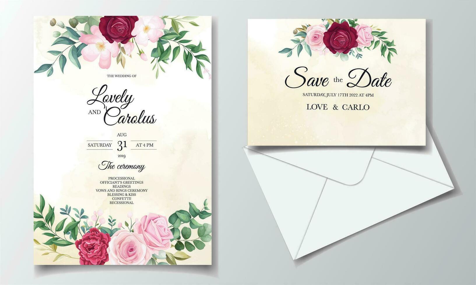 Beautiful floral frame wedding invitation card template vector