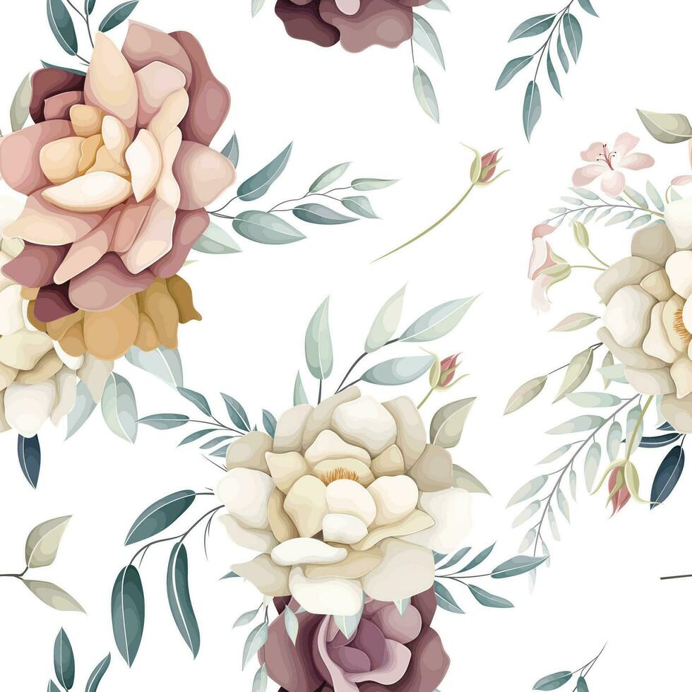beautiful hand drawn seamless pattern flower and leaves vector
