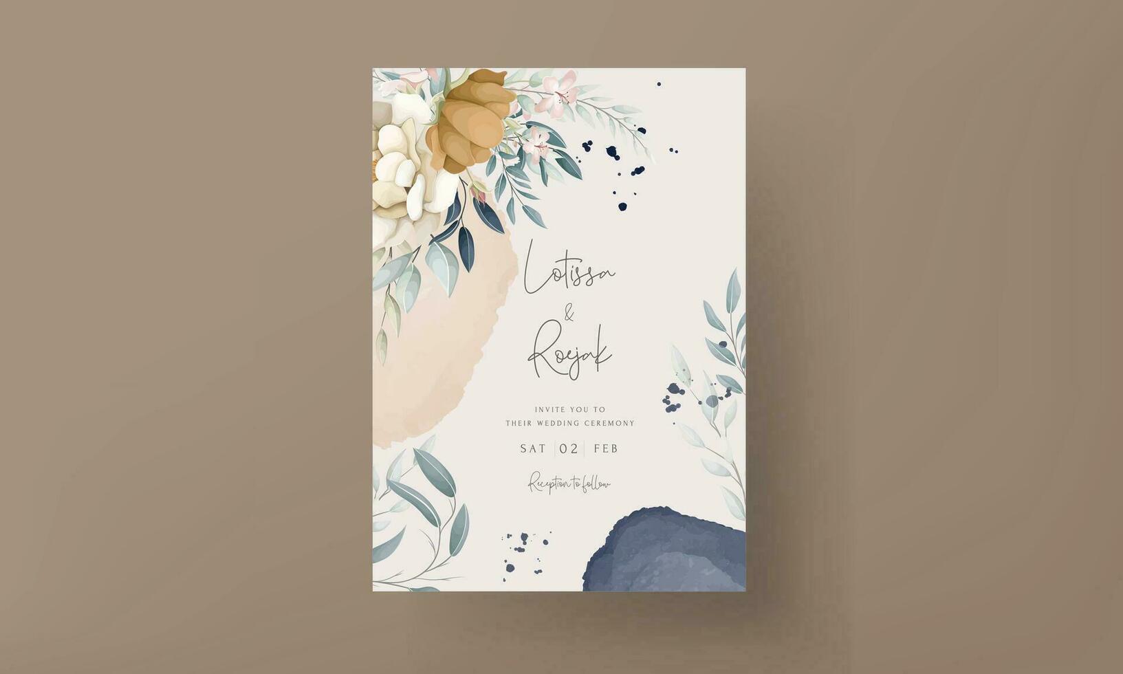 ilustración de un Boda invitación acuarela flor ramo de flores conjunto ramas marrón hojas rojo flores vector