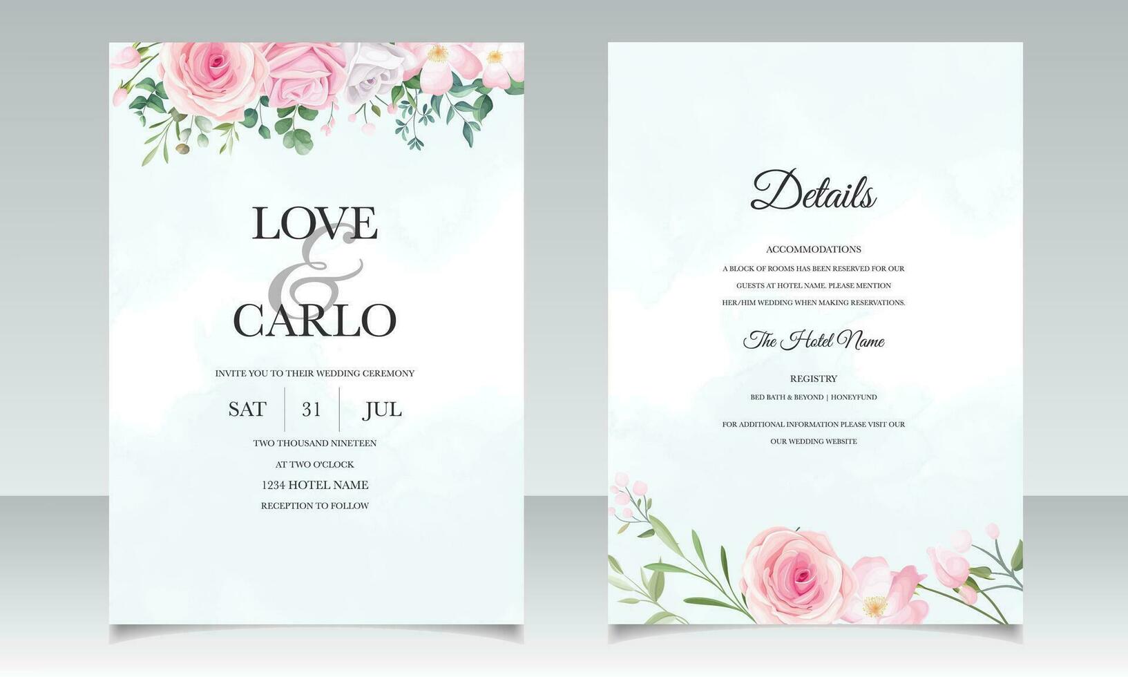 Beautiful floral frame wedding invitation card template vector