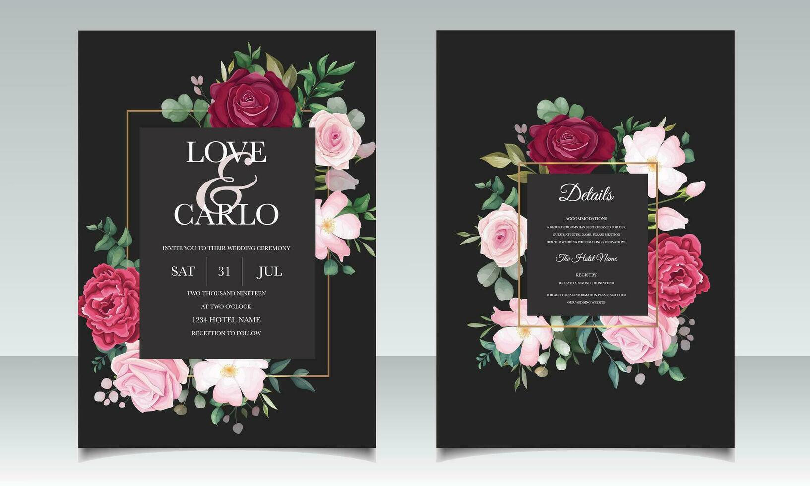 hermosa floral marco Boda invitación tarjeta modelo vector