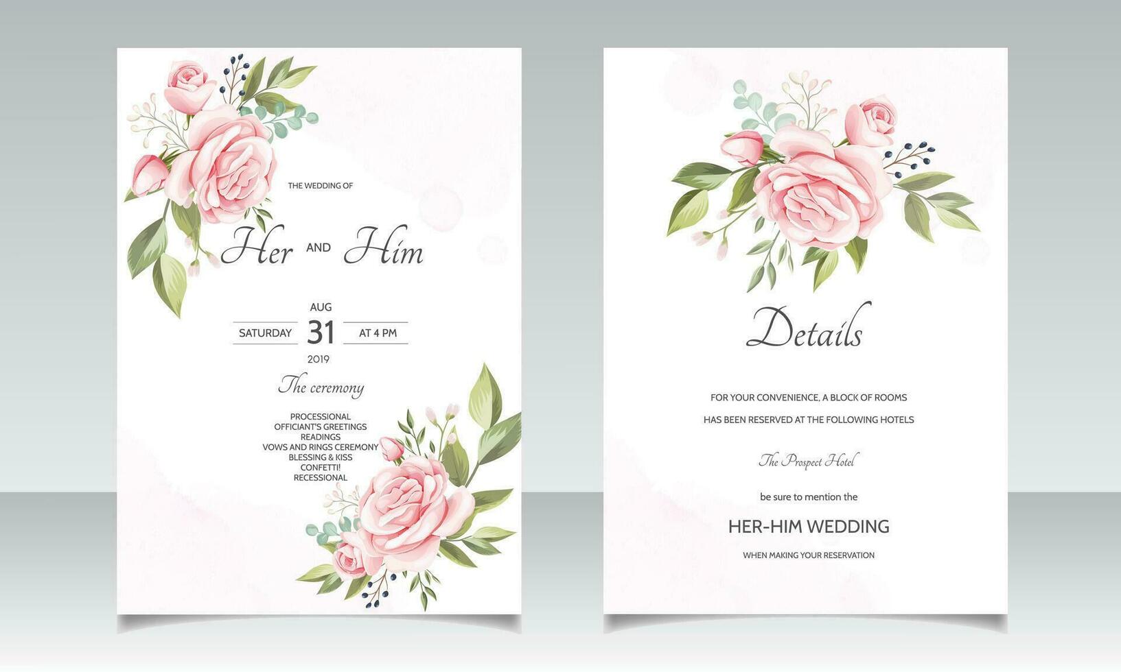 plantilla de tarjeta de invitación de boda hermosa corona floral vector