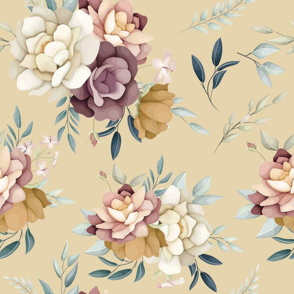 beautiful hand drawn seamless pattern flower and leaves vector