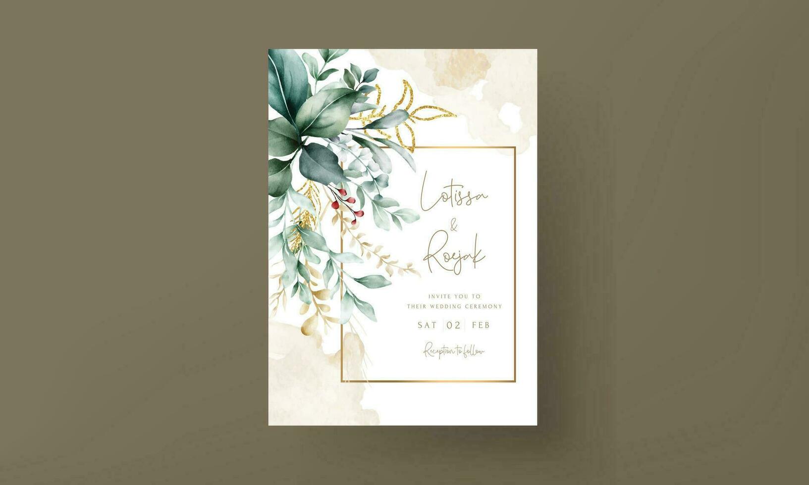 Floral engagement invitation template with leaves watercolor vector
