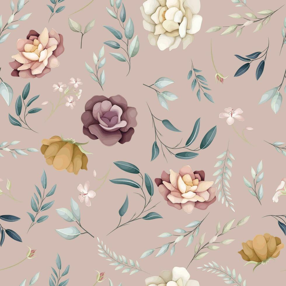 beautiful hand drawn seamless pattern flower and leaves vector