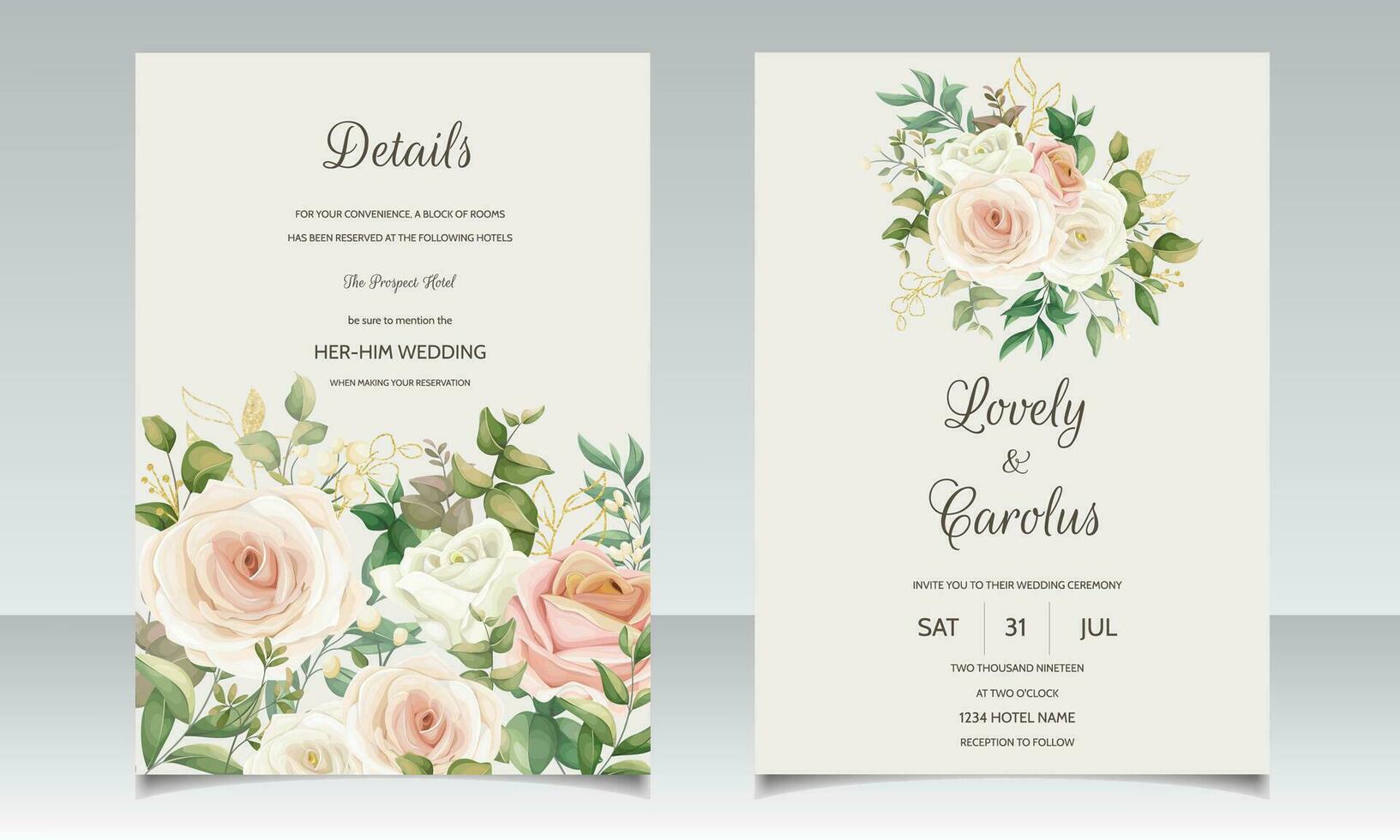 Beautiful floral frame wedding invitation card template vector