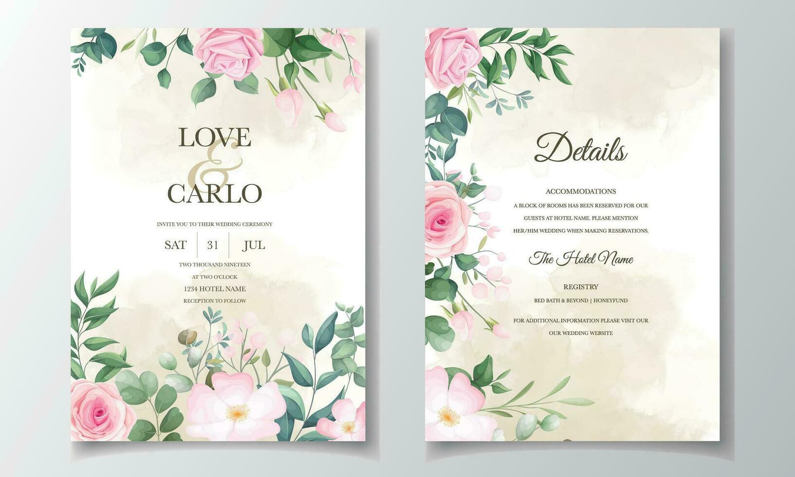 Beautiful floral frame wedding invitation card template vector