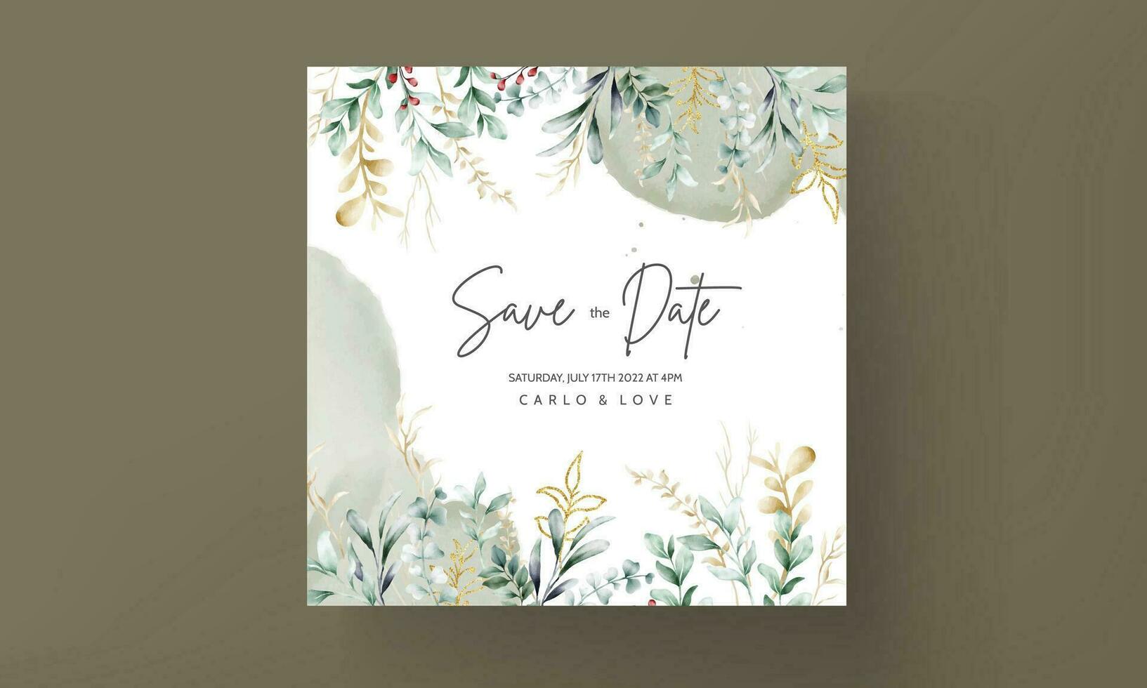 Floral engagement invitation template with leaves watercolor vector