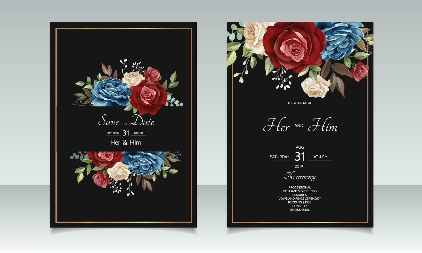plantilla de tarjeta de invitación de boda hermosa corona floral vector