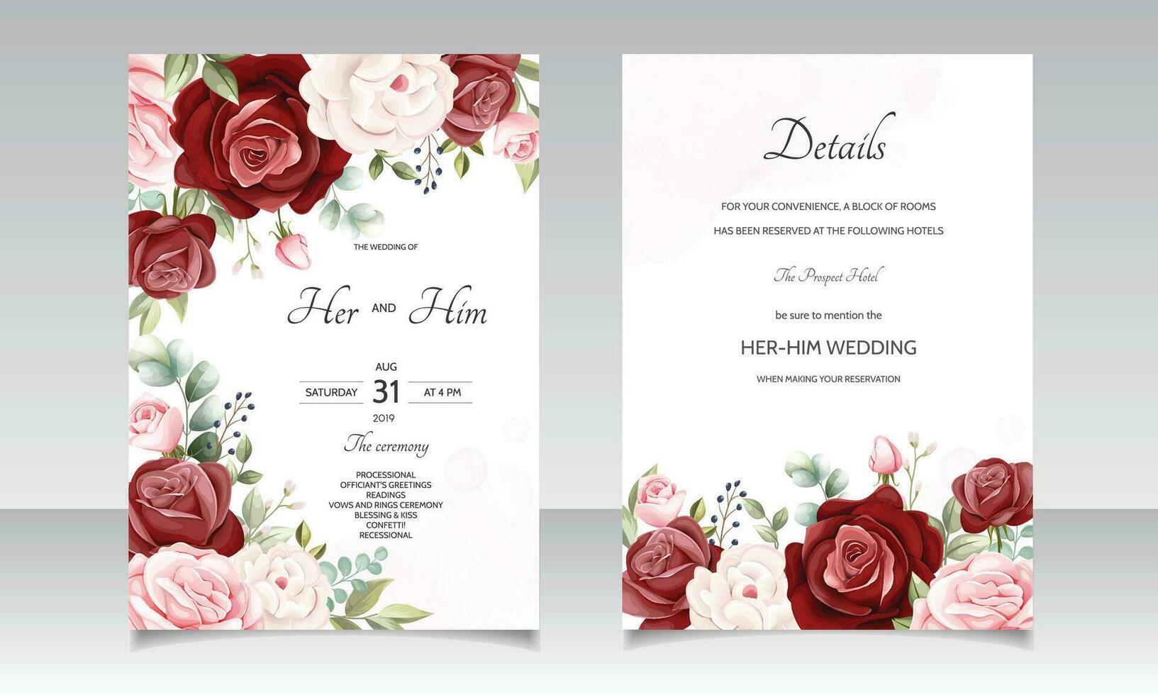 plantilla de tarjeta de invitación de boda hermosa corona floral vector