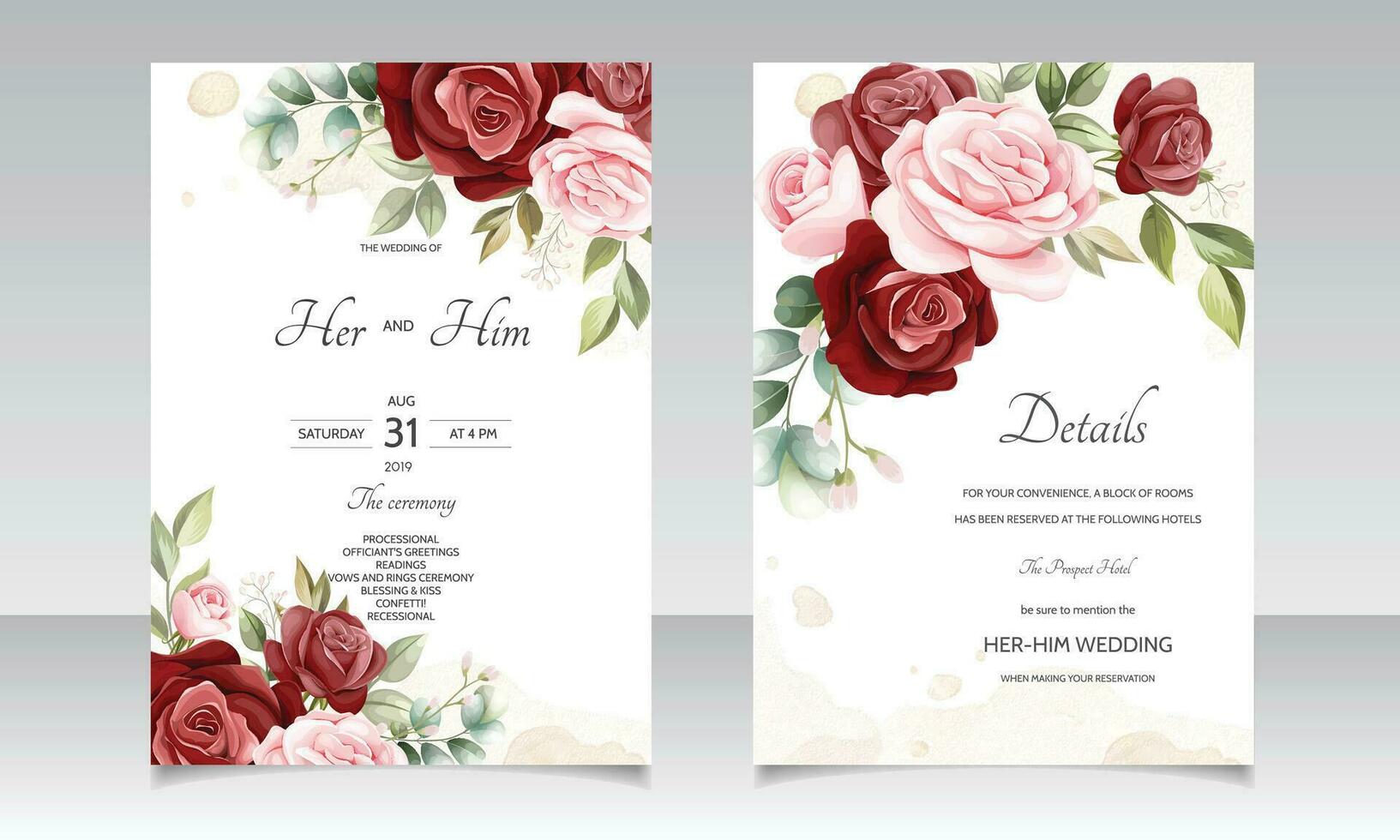 plantilla de tarjeta de invitación de boda hermosa corona floral vector