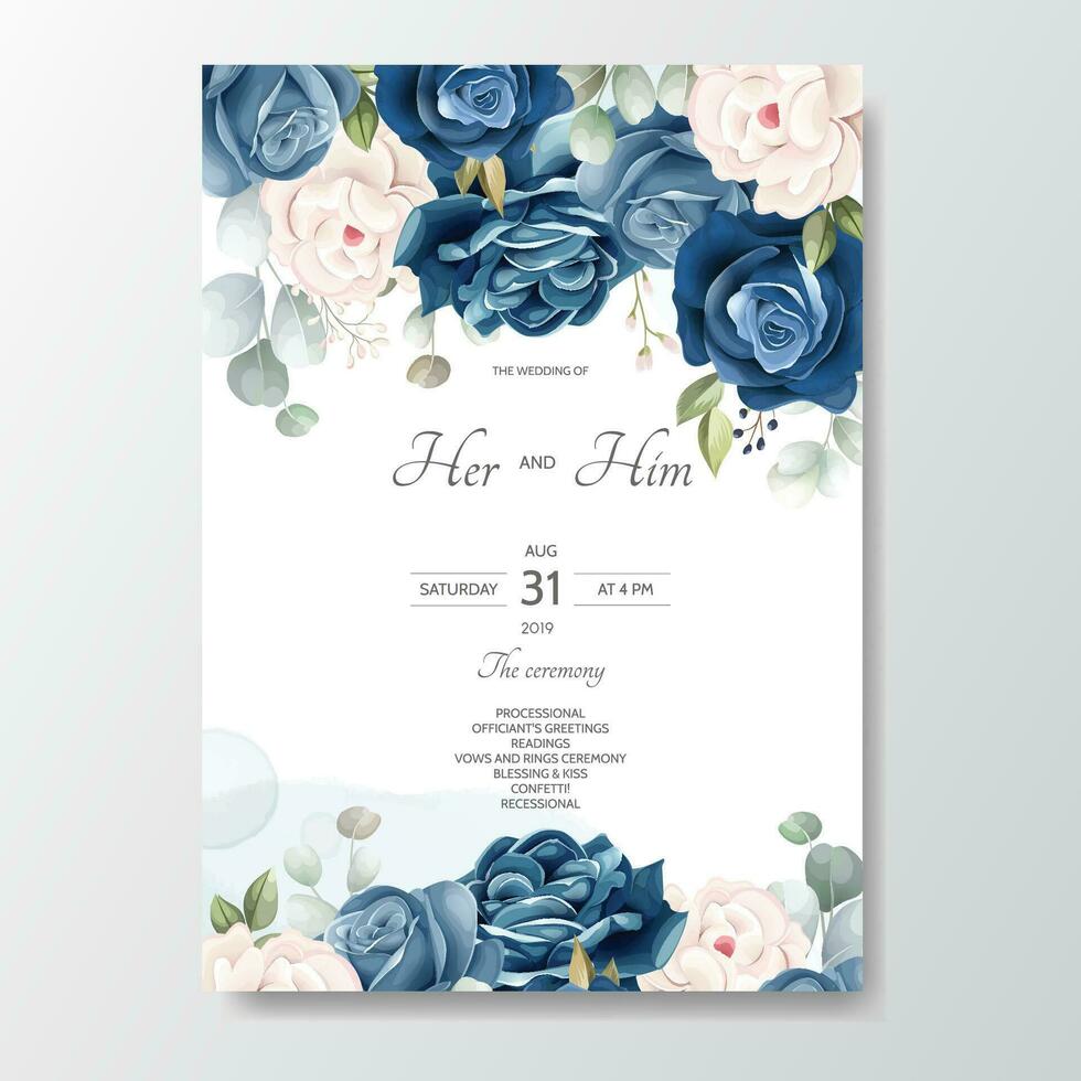 hand drawn floral wedding invitation card vector
