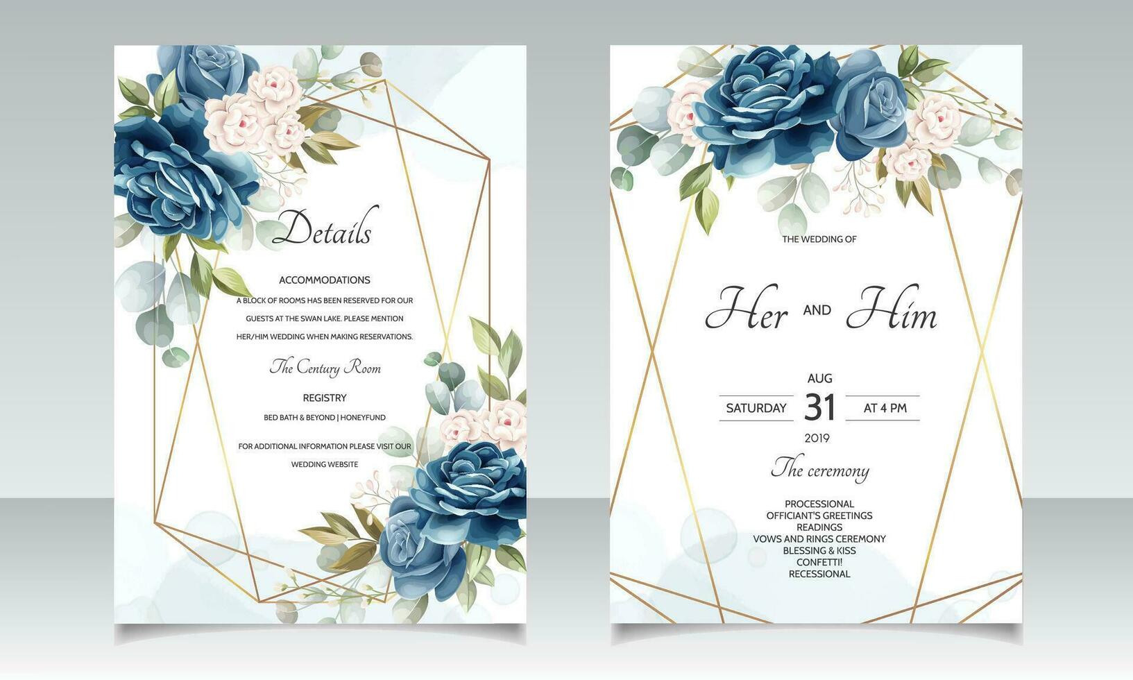 wedding invitation card with Eucalyptus leaves template vector