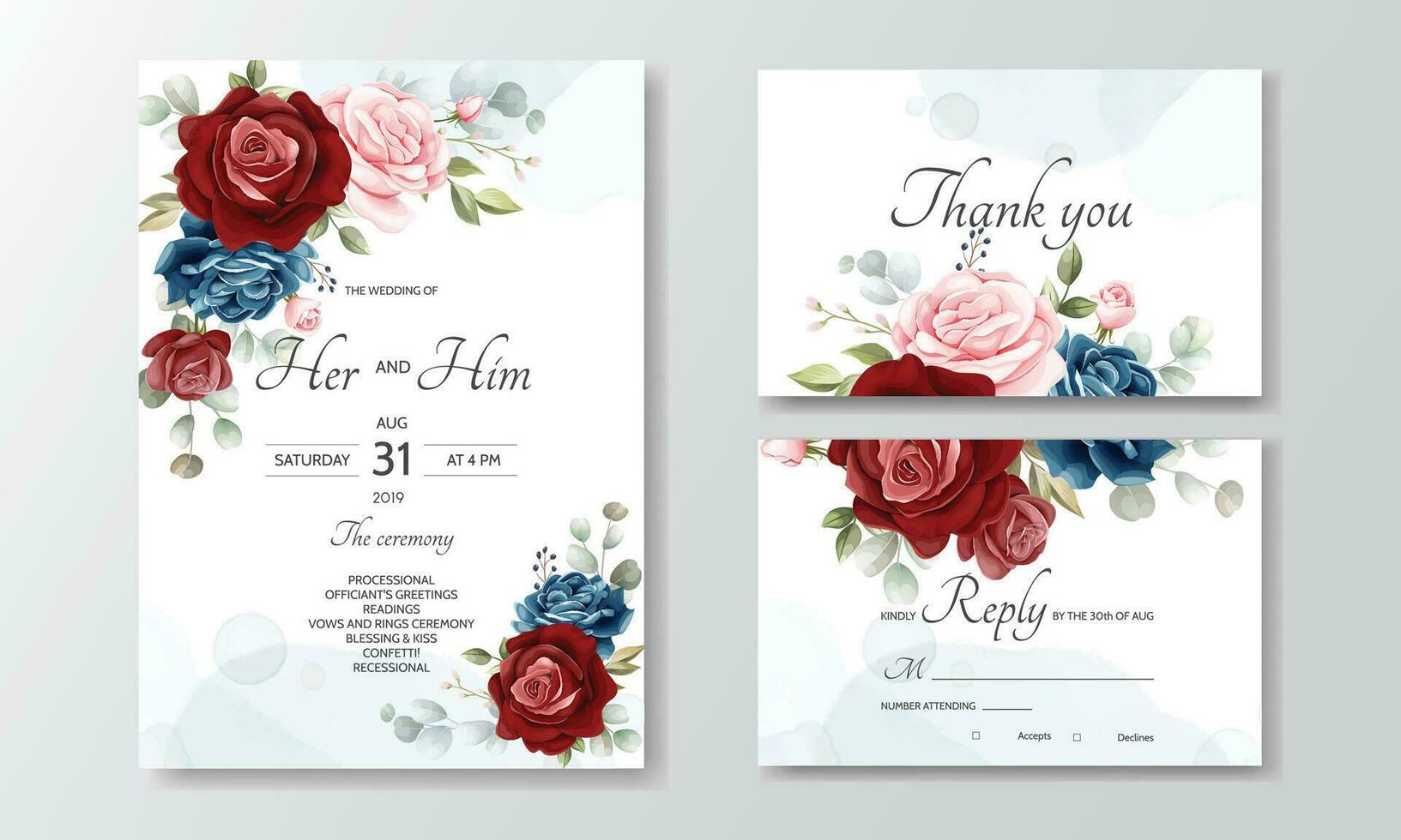 hand drawn floral wedding invitation card vector
