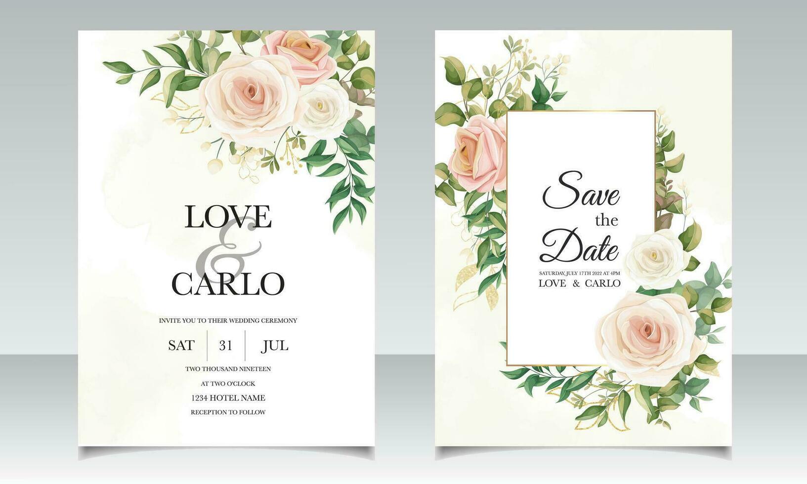 Beautiful floral frame wedding invitation card template vector