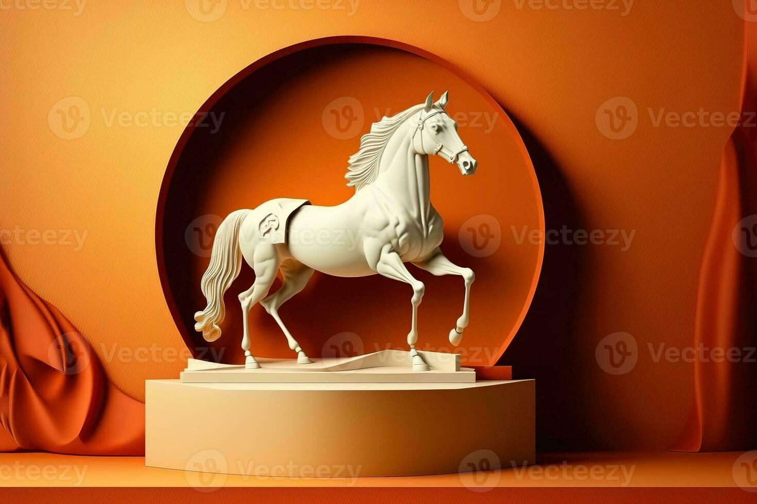 AI generated a white horse statue is in front of a red background photo