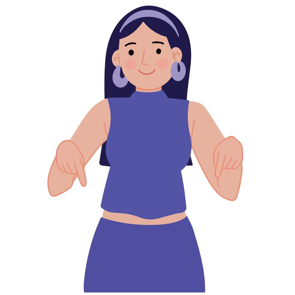 Portrait a woman poses with her finger pointing down illustration vector